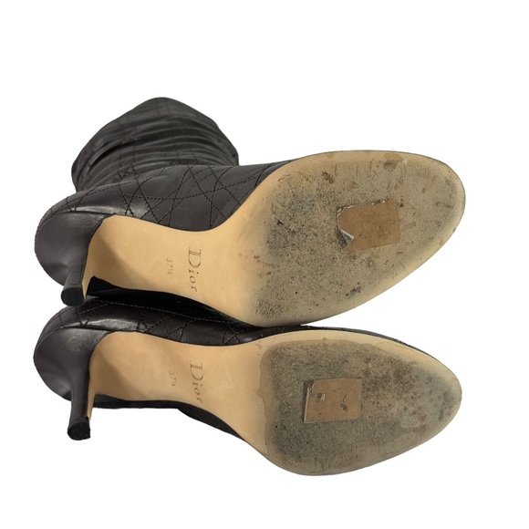 CHRISTIAN DIOR Quilted Brown Leather Cannage Slouch Women's Boots 37.5 - 7.5 US - Picture 14 of 15